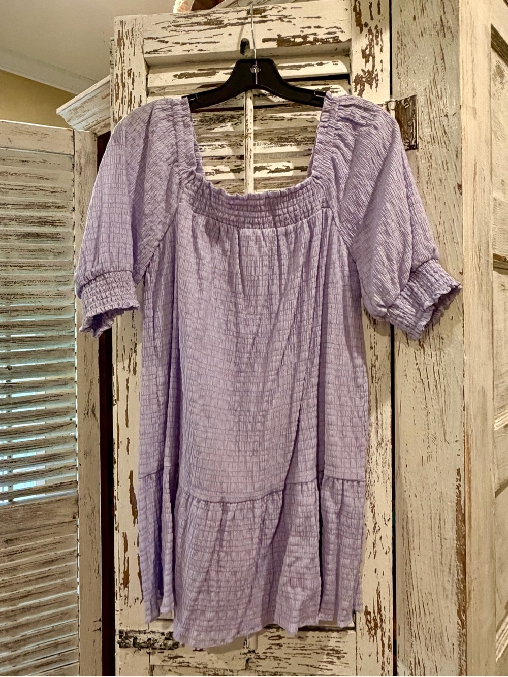 BB Dakota by Steve Madden Lilac Crinkled Square-Neck Midi Dress